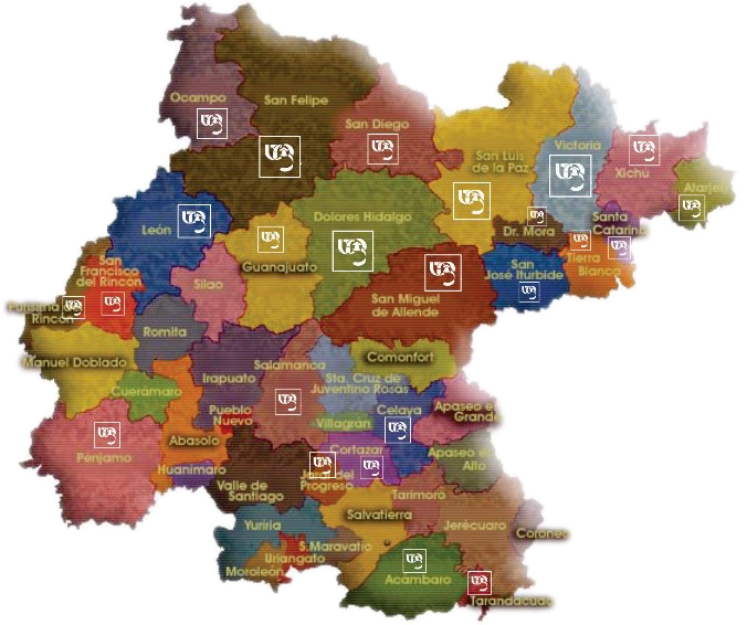 Mapa de municipios atendidos por la UTNG